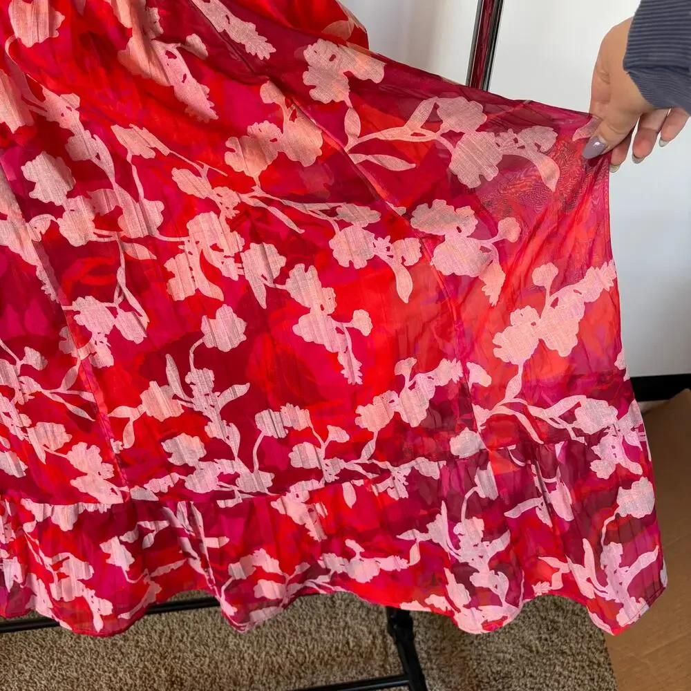 Torrid Milkmaid Maxi Dress Colorful Smocked Sundress Red Floral Vacation 2X